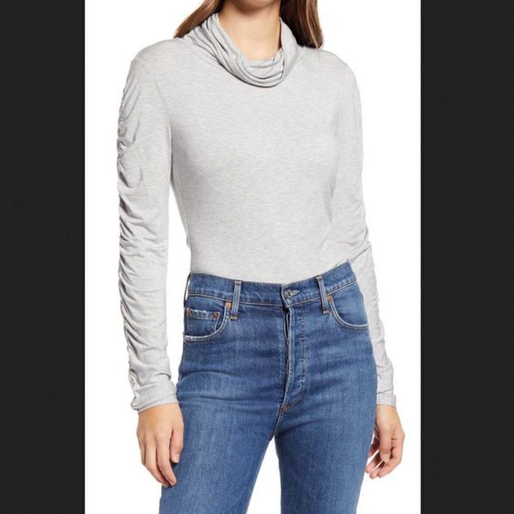 Halogen Grey Draped Turtleneck Top‎